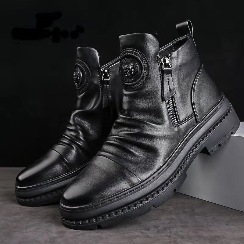 The Rochester – men's black faux leather zip boot | DaisyLoveClothing