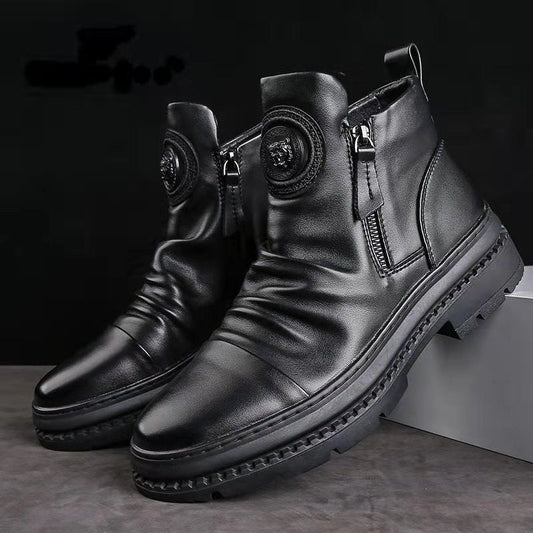 The Rochester – men's black faux leather zip boot | DaisyLoveClothing